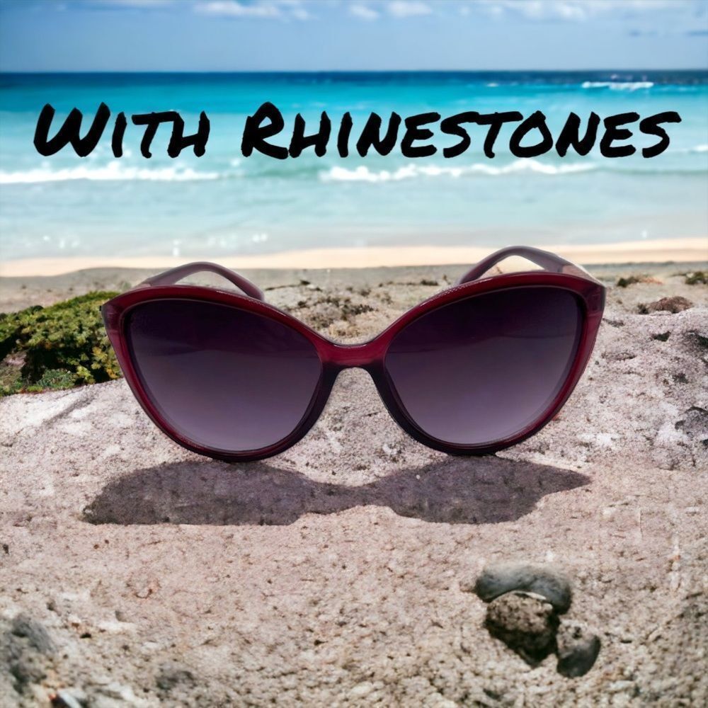 Wine color sunglasses/Rose Gold Details/Rhinestone Accents